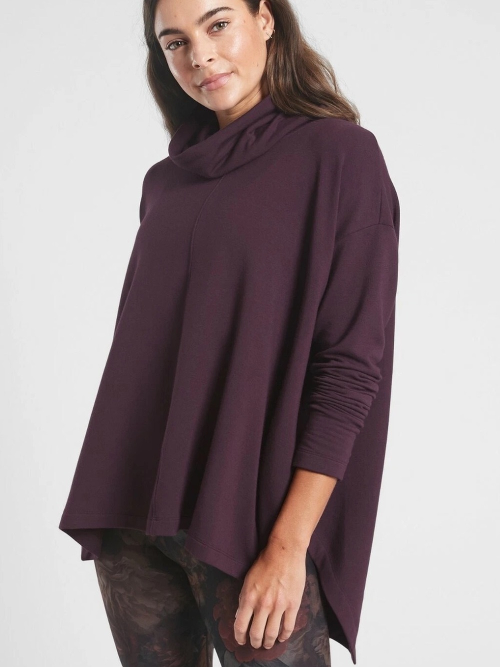 Athleta Ethereal Brushed Funnel Neck Sweater Sweatshirt Spiced Cabernet Large